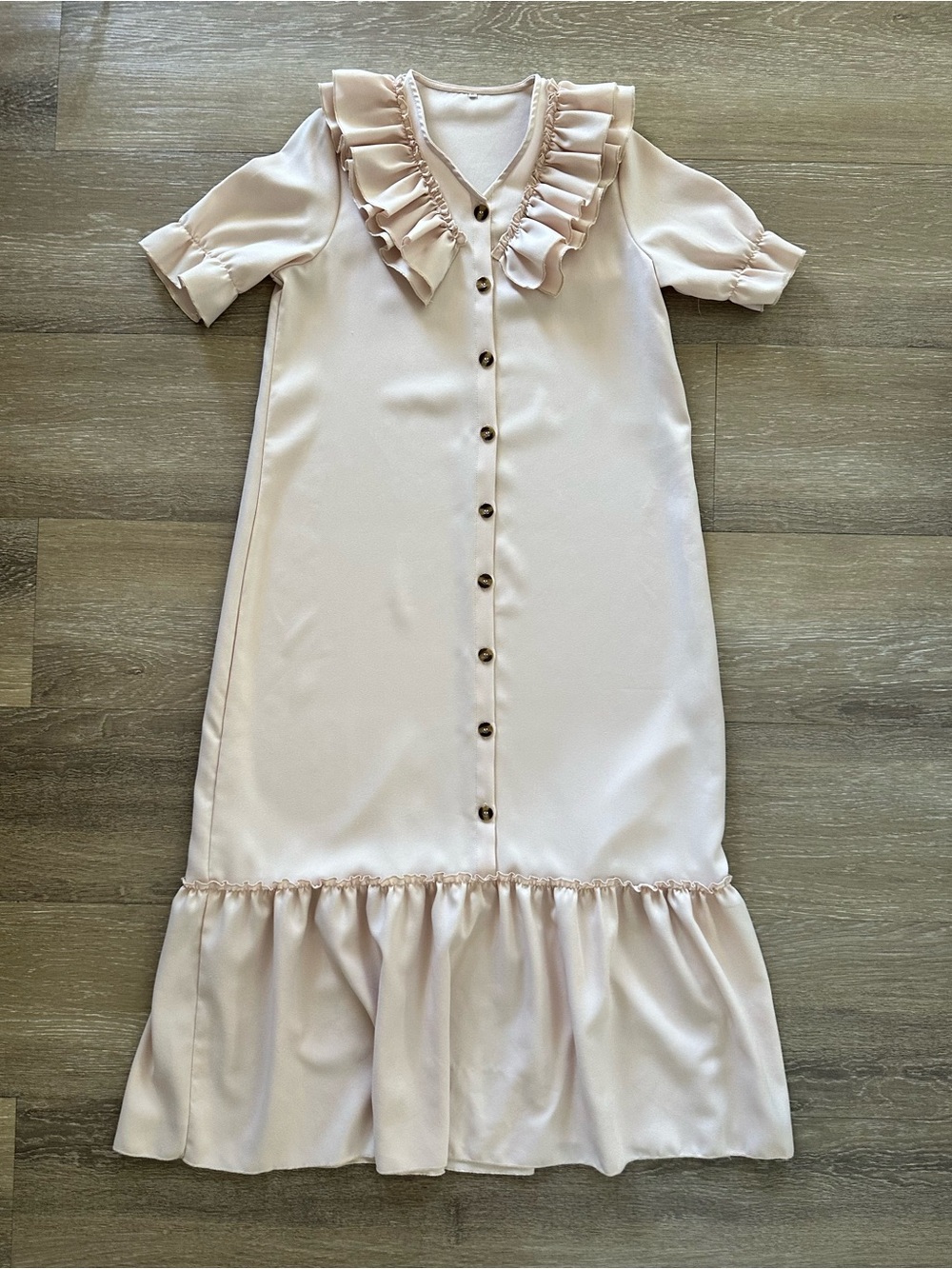 Women’s Beige Ruffle-Trim Button Front Dress
